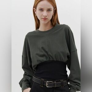 Bassike Rib Insert Double Jersey Top Organic Cotton Ribbed Grey Black Australia